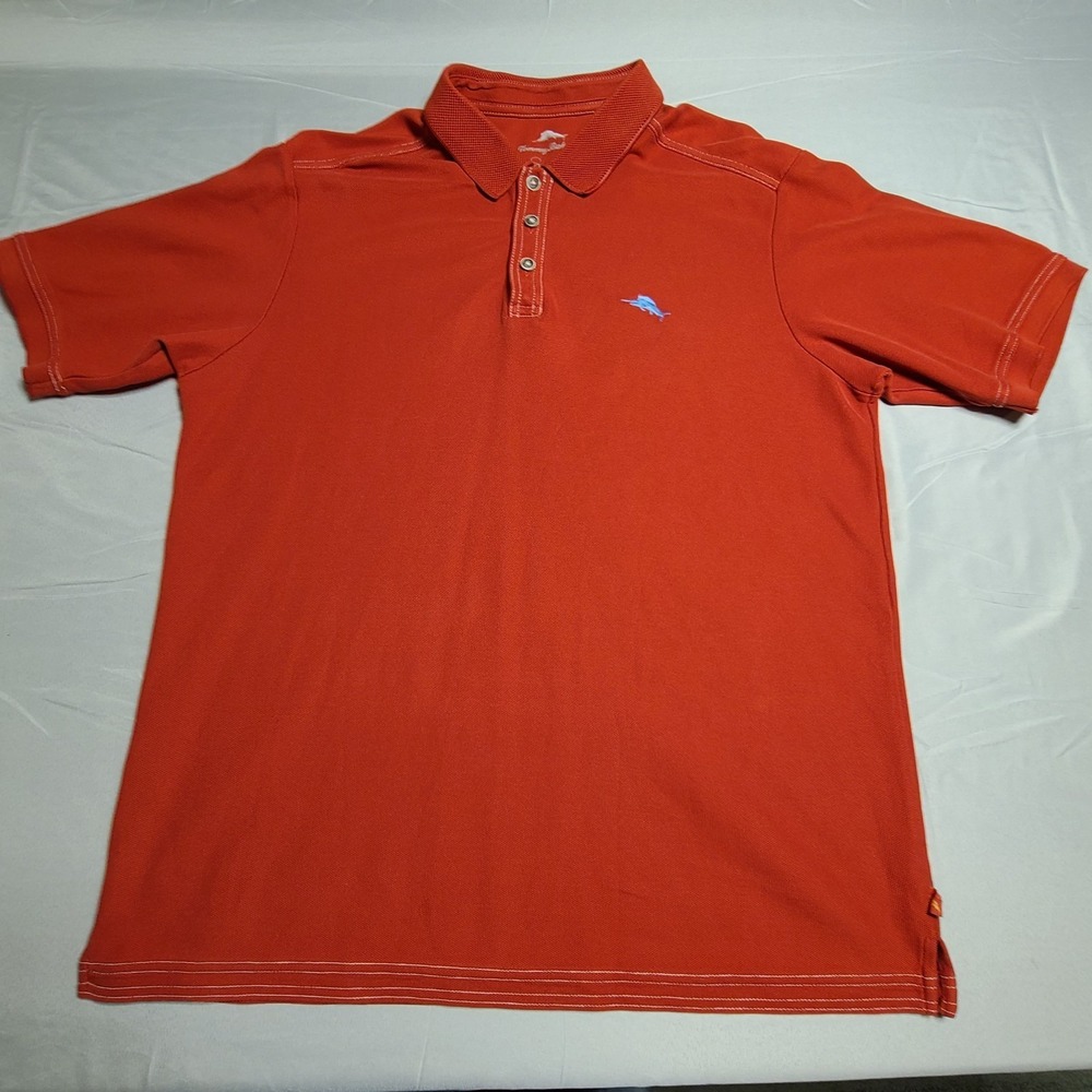 Tommy Bahama Polo Mens Large‎ Red Embroidered Logo Golf  Pima Cotton